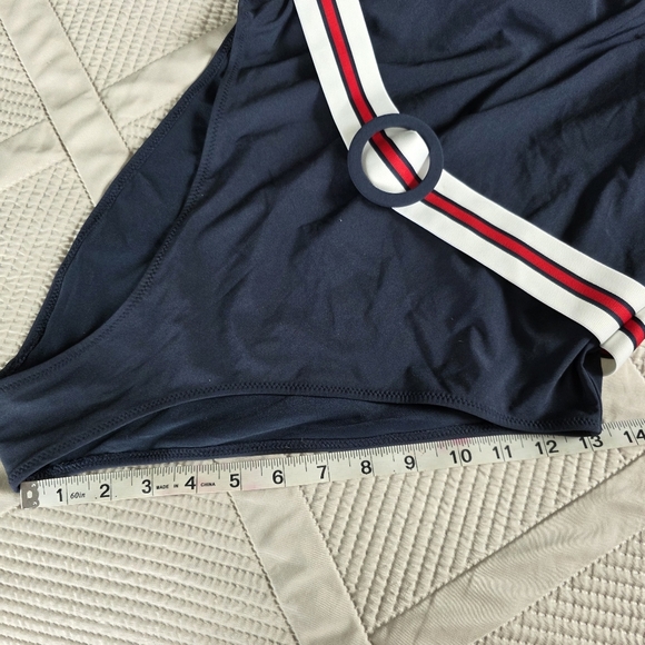 NWT H&M One Piece High Leg Swimsuit With Attached Belt, Navy Size M - Picture 10 of 13